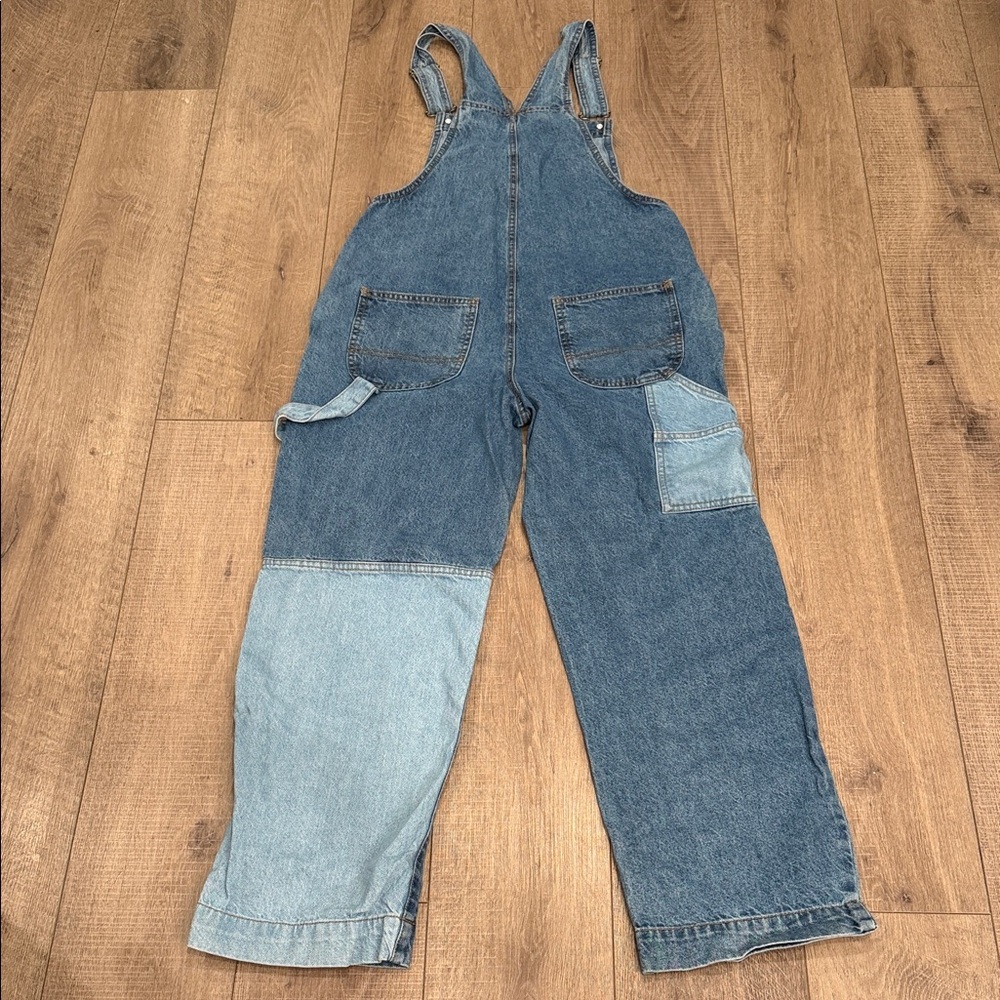 Cotton On Patchwork Two-Tone Blue Denim Overalls - Picture 2 of 5